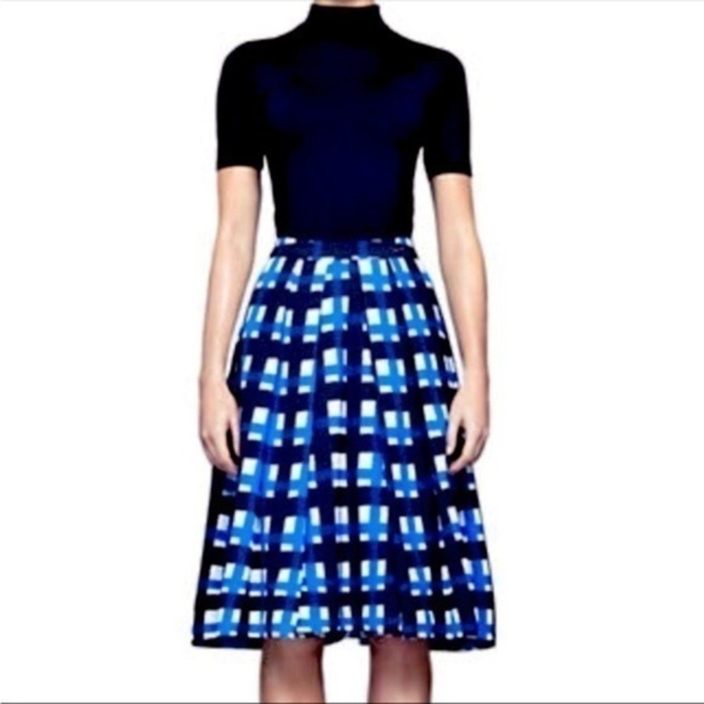 Pink Tartan Graphic Plaid Pleated Midi Skirt Blue Black Women Size 0